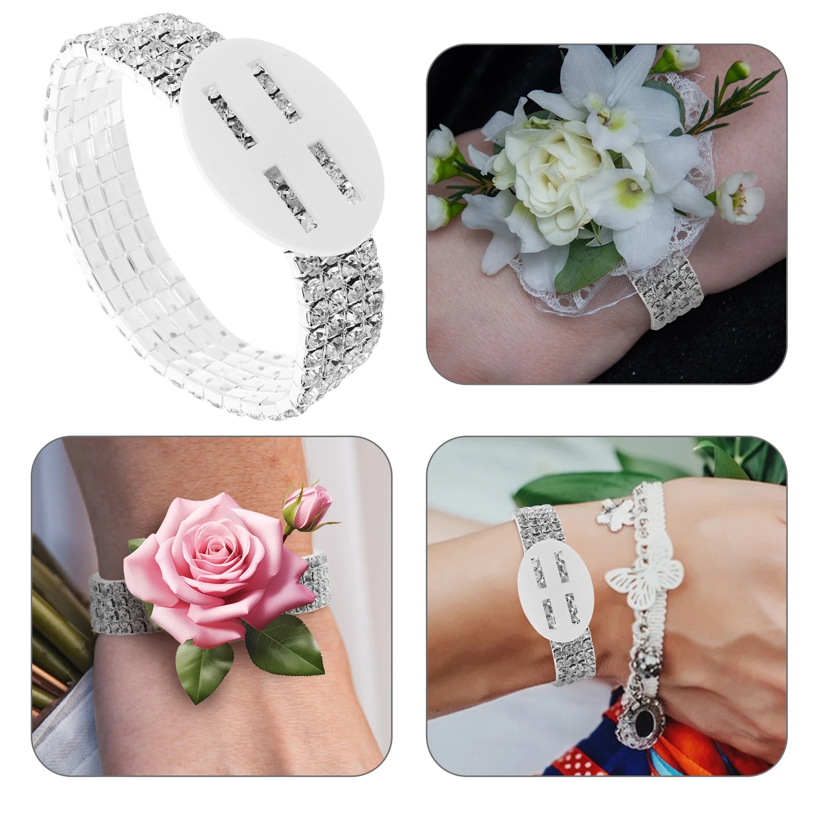 

4pcs Rhinestone Elastic Bracelet Wrist Flower Corsage Bridal Shower Prom Slap Bracelets Embroidery Sewing Supplies