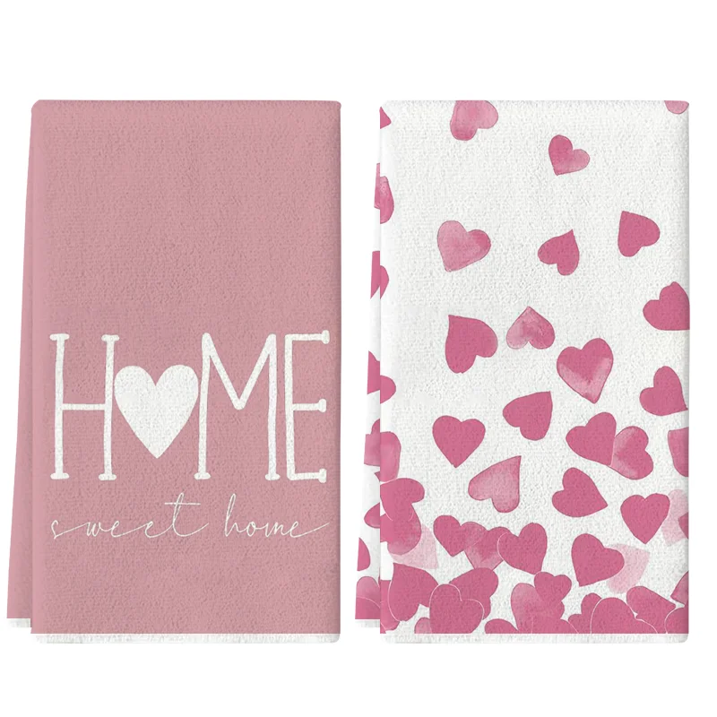 2 Stück, rosa herzförmige Küchentücher, 40 cm x 60 cm Handtuch-Set, super saugfähiges weiches Reinigungstuch, Koch- und Back-Geschirrtuch, Handtuch, Reinigungstuch, Geschirrtuch, Küchendekoration, Wohnzimmerdekoration, Küchenutensilien, Essentials, Heimutensilien