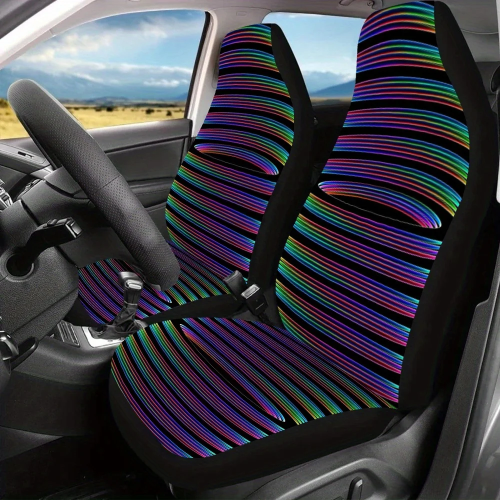 2pcs-Rainbow Spiral Art, Printed Car Seat Covers For Women And For Man, Universal Auto Front Seats Protector Fits For Car, SUV S