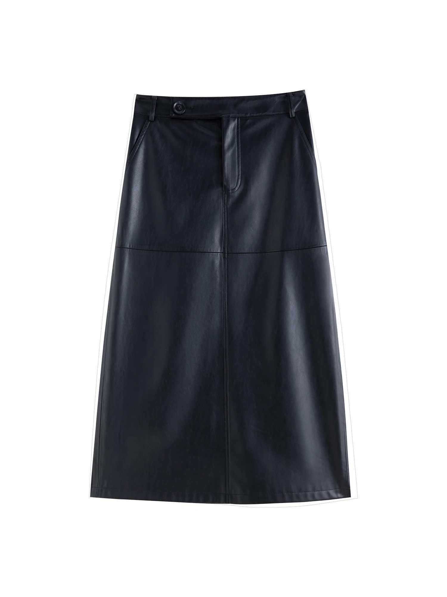 ZIQIAO Petite Size Black Leather Chic Female Skirt 2024 New Fall Winter Medium-length Versatile Casual Straight Skirt 24ZQ93229