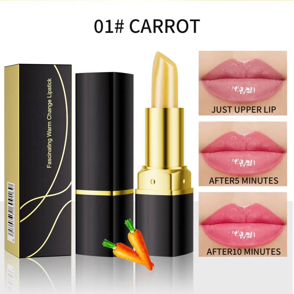 Lápiz labial que cambia de Color y temperatura, maquillaje suave de larga duración, zanahoria, cereza, Bálsamo hidratante nutritivo