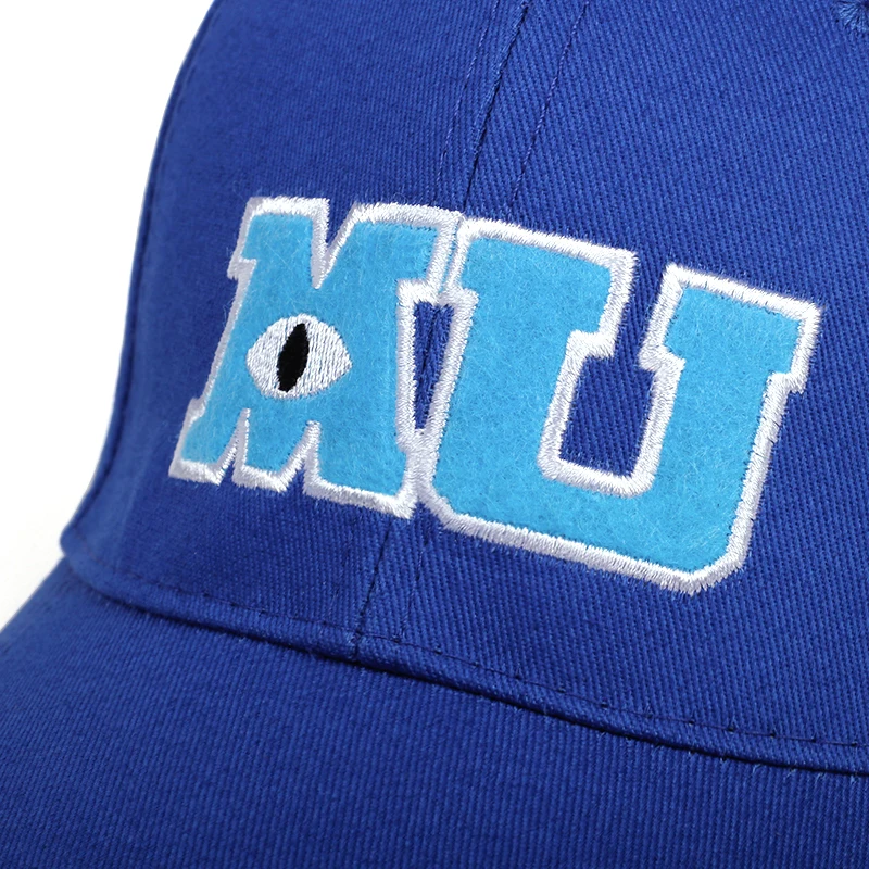 New Monsters University Sullivan Sulley Mike MU Letters Embroidery Baseball Cap Blue Hat One Piece Baseball Caps Sun Hats