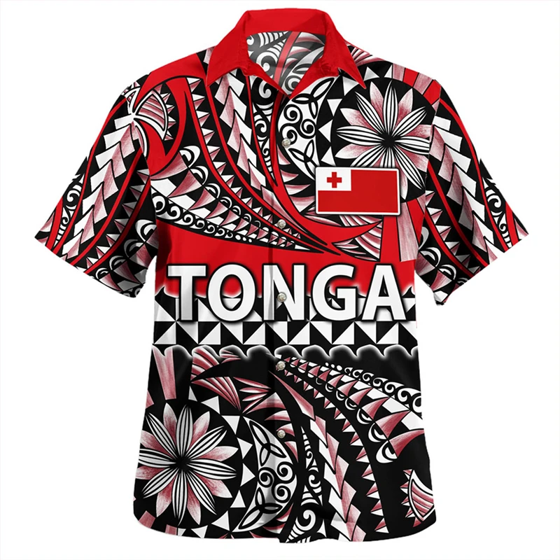 Polynesia Men's Turn-Down Collar Shirt With Pocket Samoan Tribal Ethnic Men's Tops Shirt Hawaiian Casual Shirt Ropa Hombre Tops