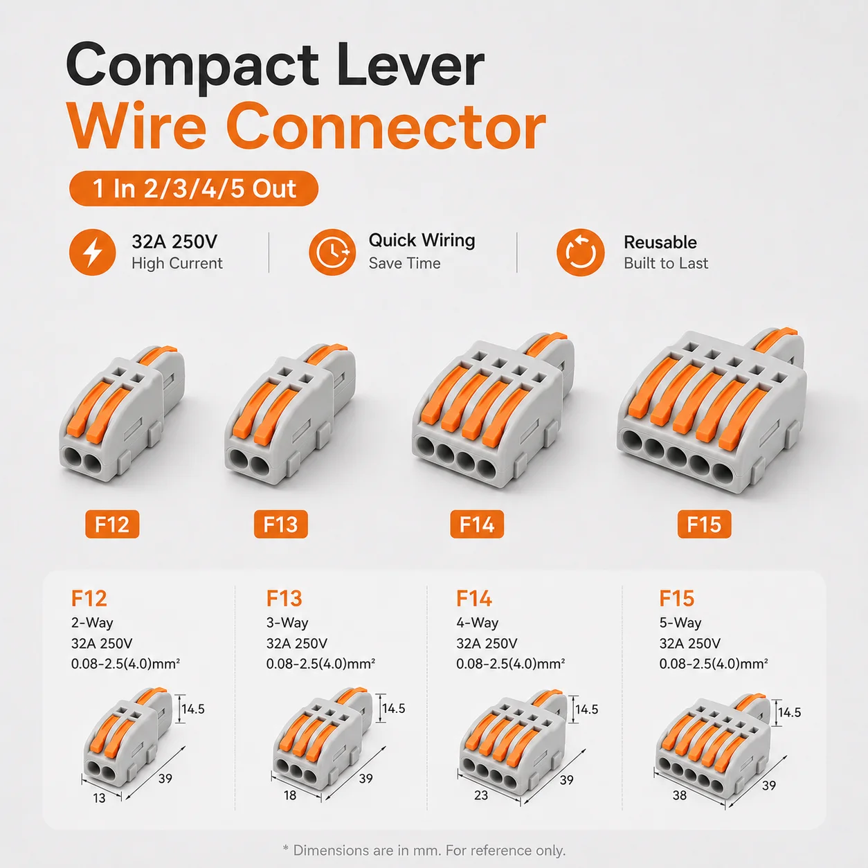 Mini Quick Wire Connectors Set 10/30/50PCS 1 in Multiple out Universal Compact Cable Splitter Push-in Terminal Block for Home LE