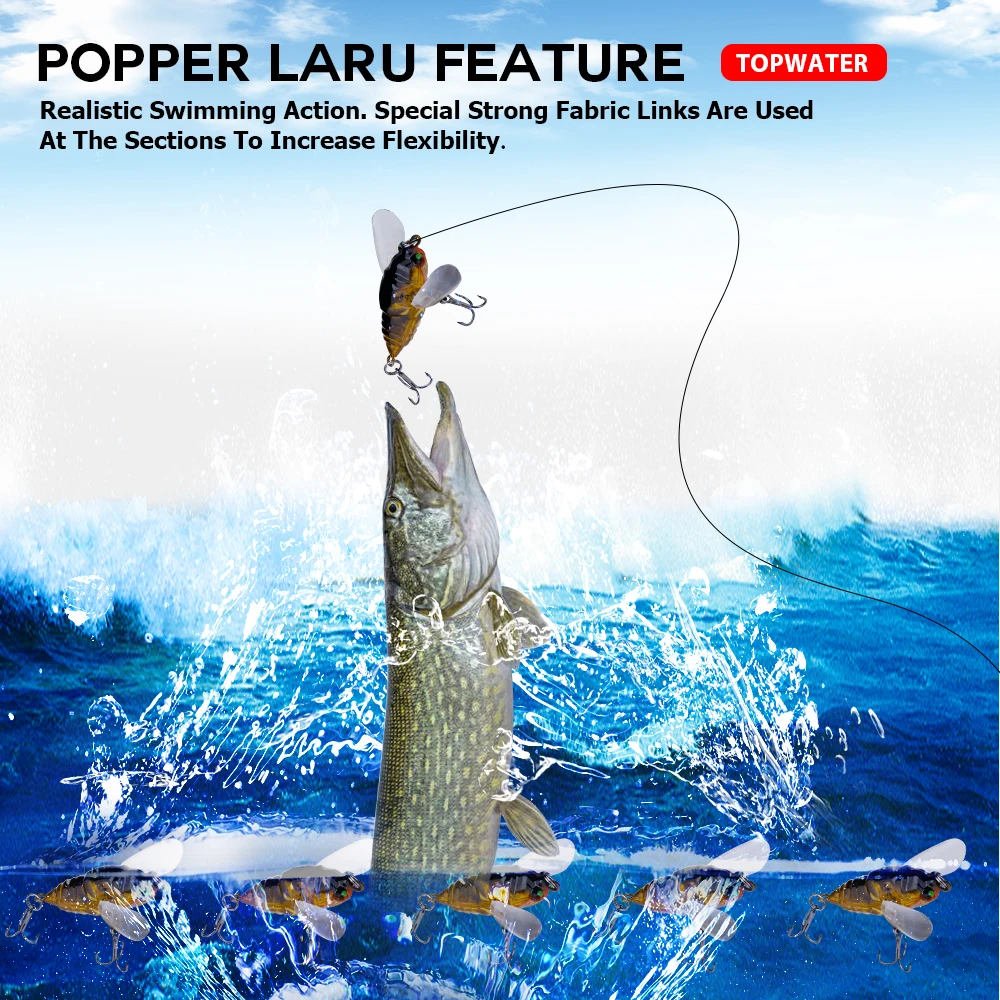 Agoie 6.5g 5cm Topwater Popper Lure with Wings Artificial Bait Lifelike Cicada Glow in the Dark Fishing Lure for Pike Bass - view 4