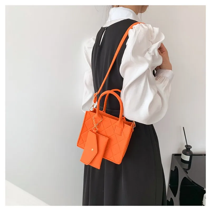 New Women Felt Shoulder Bag with Small Coin Purse Simple Solid Color Messenger Bag Designer Handbag Travel Casual Crossbody Bags