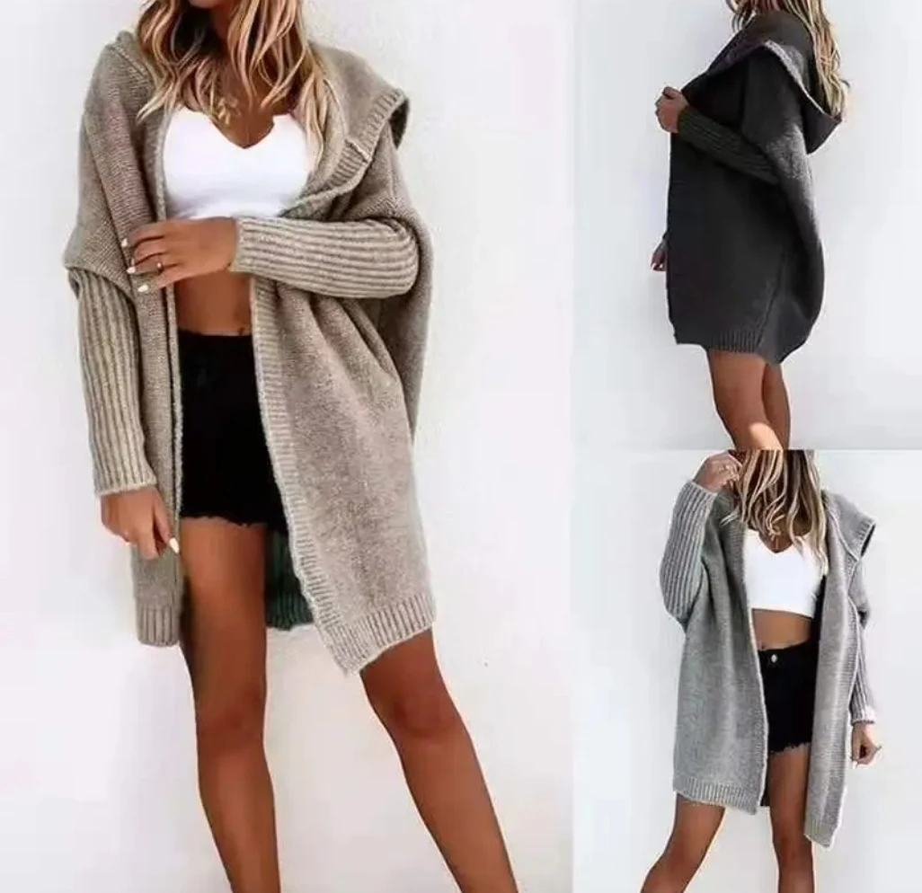 Maglione lavorato a maglia a pipistrello sciolto Cappotto con cappuccio viola Stile da pendolare alla moda da donna Comodo