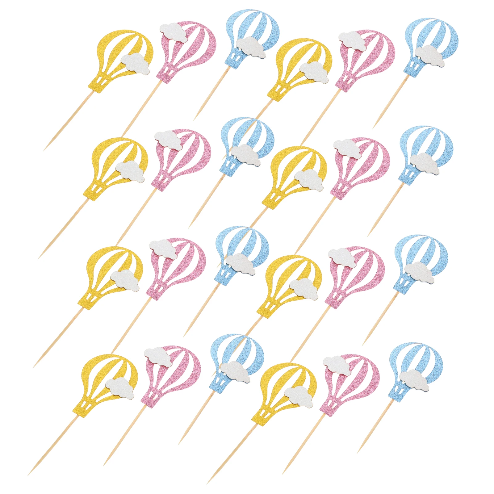 

24pcs Hot Air Balloon Cake Decoration Cloud Picks Travel Theme Party Supplies Colorful Cupcake Topper Inserts