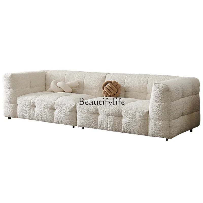 Cream wind sofa straight row modern simple lamb wool tofu sofa