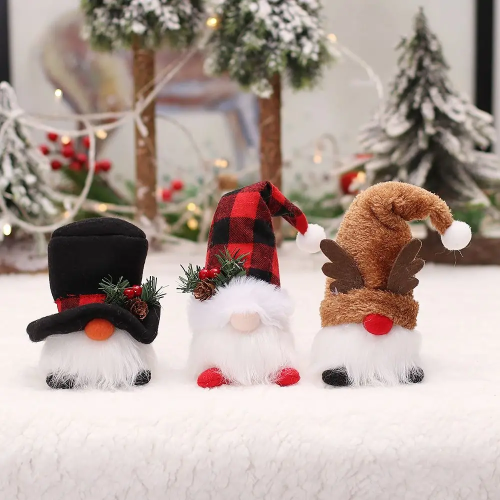 

Рождественская решетчатая шапка в виде Санты, безликая гнома, кукла, украшения на Рождество, подарки для дома, рога, карликовая кукла Рудольфа