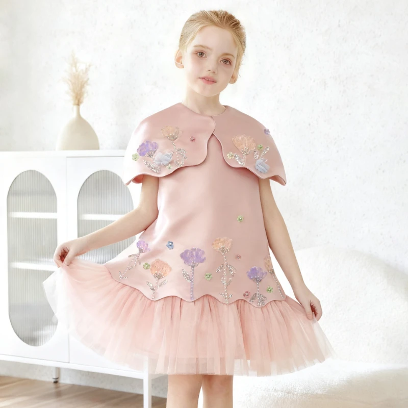 Flower Girl Dress Elegant 3D Birthday Dresses Tank Princess Gown Cake Skirt Formal Party Celebration Dress Eid Kids Clothing