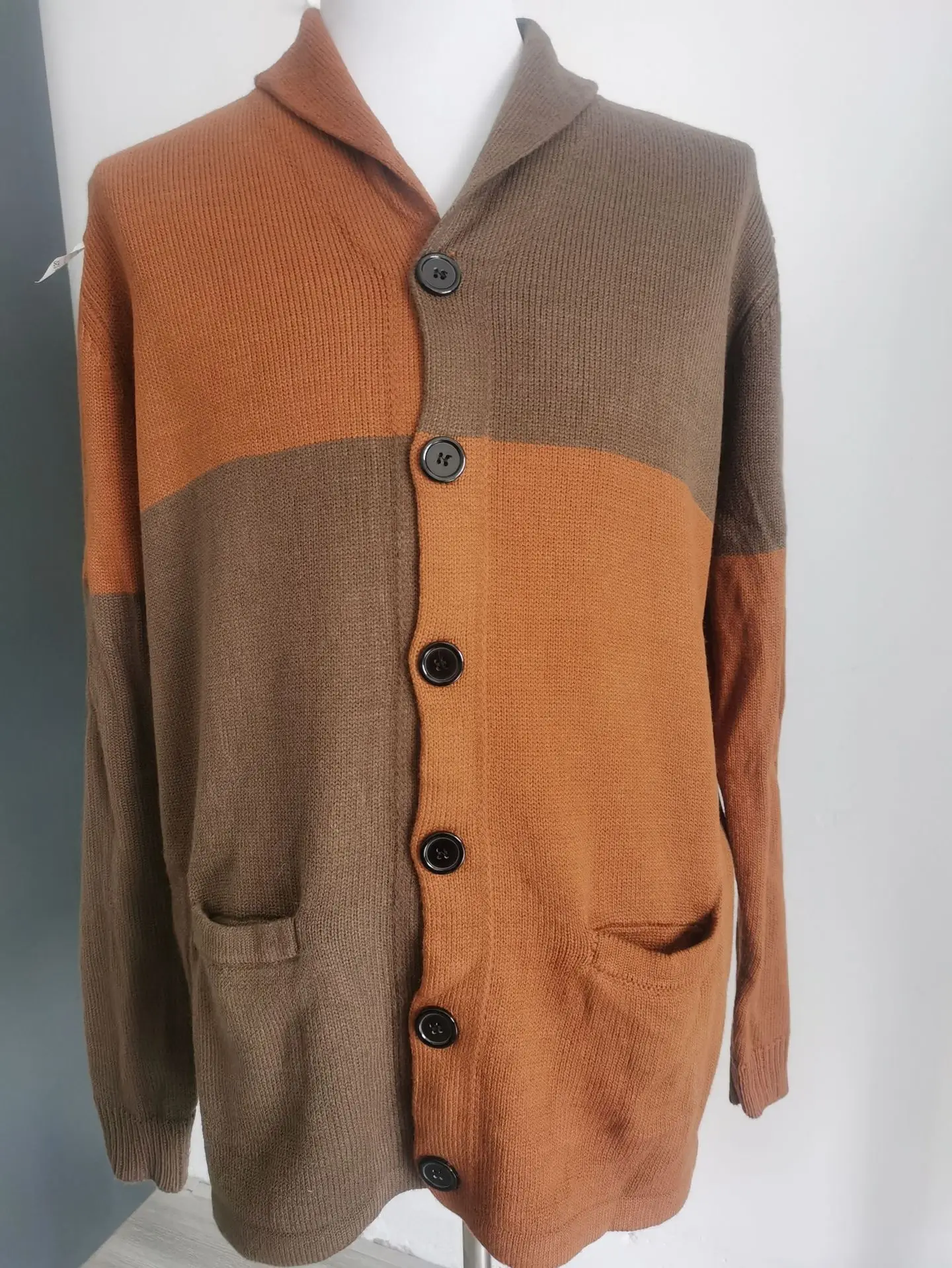 

Винтажные лоскутные вязаные куртки с воротником-стойкой, мужские весенние повседневные свитера на пуговицах, кардиган, мужские модные тонкие вязаные свитера