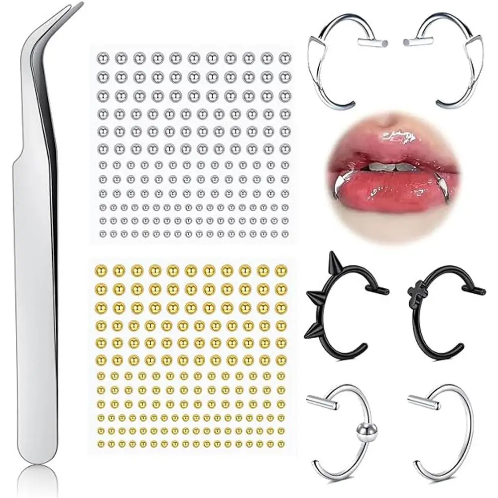 2-337Pcs Set Fake Lip Ring Fake Nose Face Piercing Clip on Faux Snake Bites Clip Nose Ring Hoops Non Piercing Halloween Jewelry