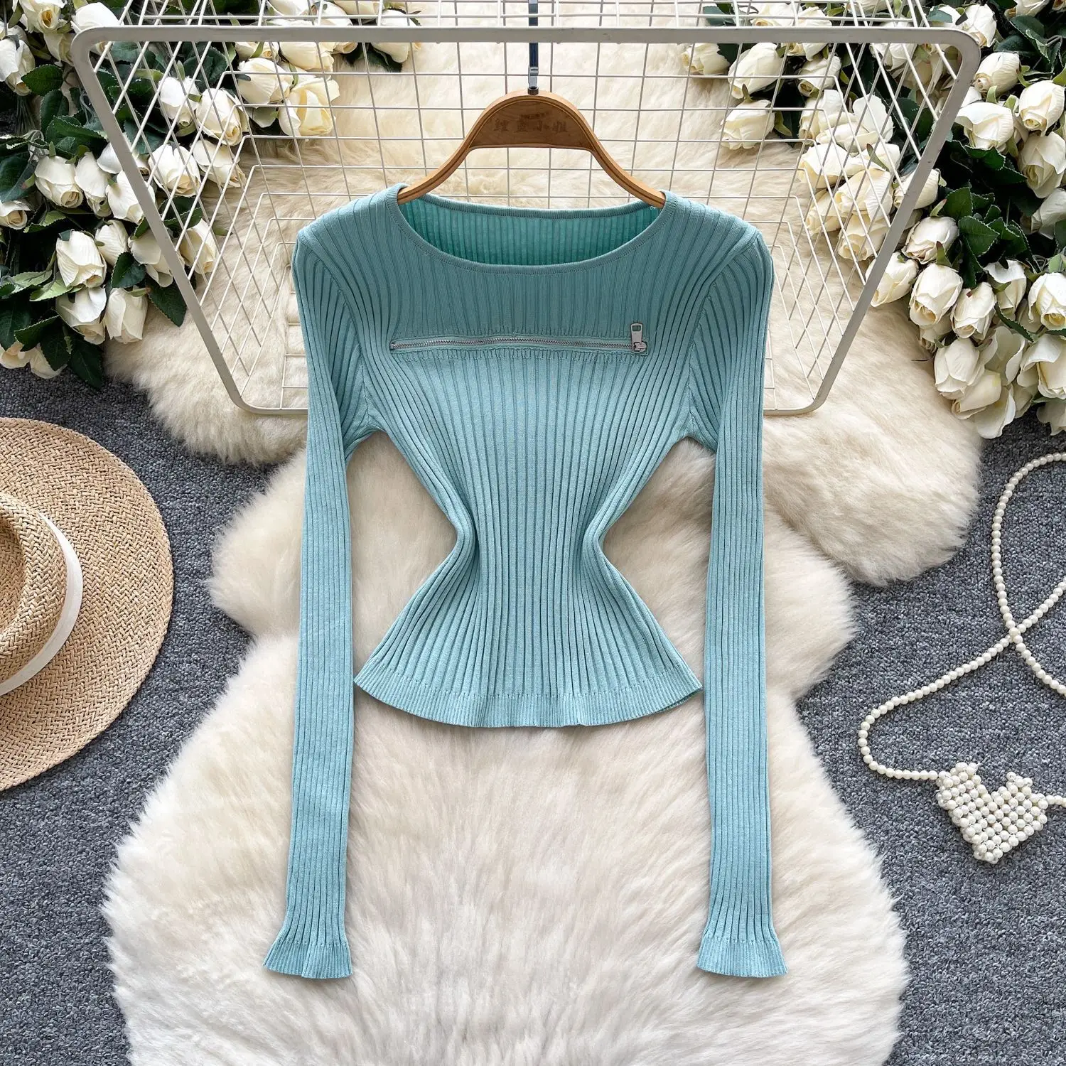 

Fashion Simple And Versatile Bottoming Shirt Women's Autumn New Zipper Crew Neck Long-sleeved Knitted Sweater