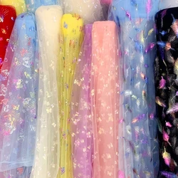 Tessuto di Tulle con piume colorate per abito da sposa in Voile tessuto olografico trasparente al metro