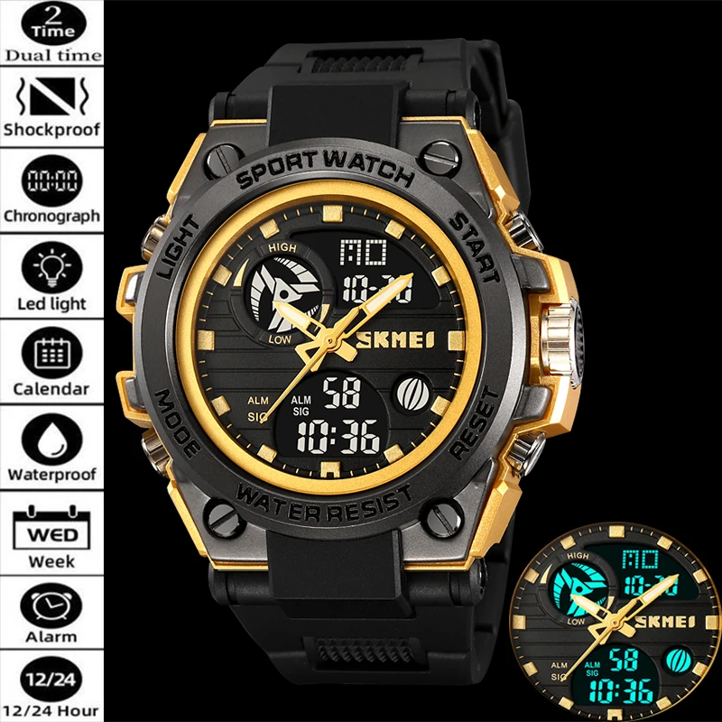 

Skmei Men Military Sport Wristwatch Big Dial Led Waterproof Dual Time for Man Multifunction Quartz Analog Watch Reloj Masculino