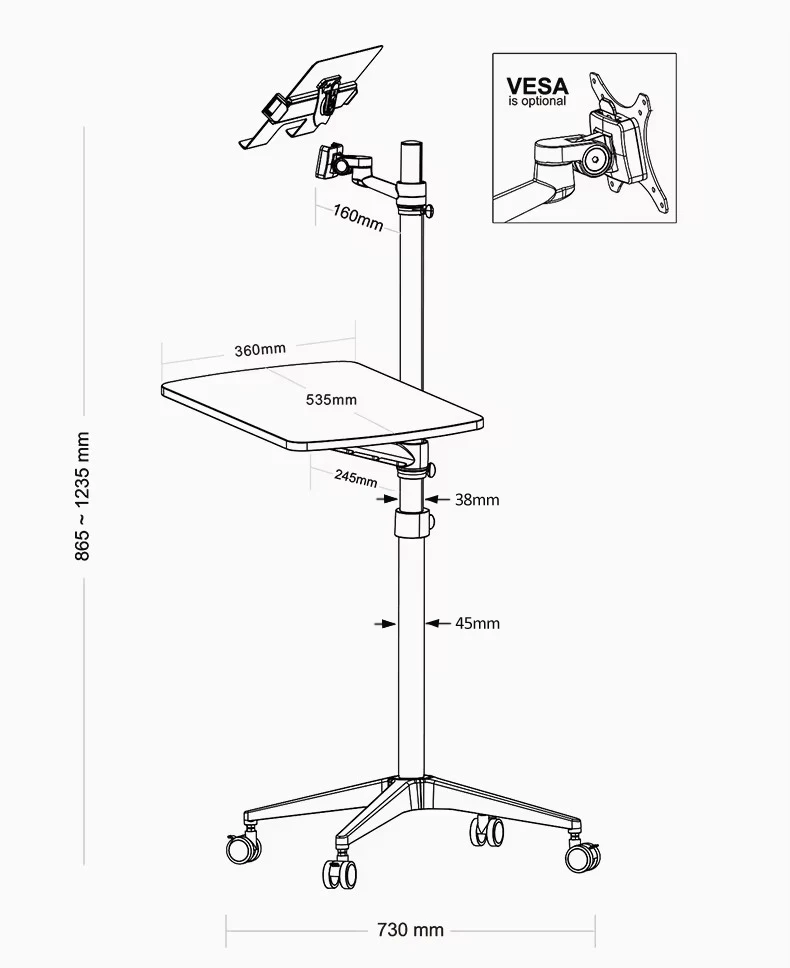 UT-2 Ergonomic Full Motion 2in1แล็ปท็อปขาตั้งแป้นพิมพ์สนับสนุนความสูงปรับย้ายโต๊ะโน๊ตบุ๊ค Home Office
