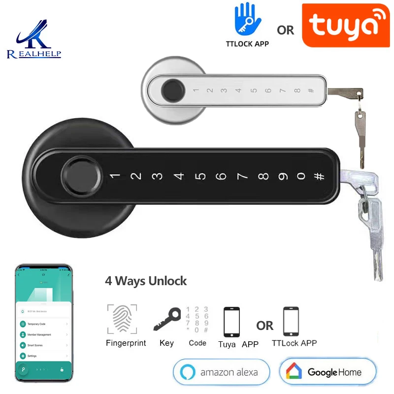 

TTlock Tuya Smart Home Fingerprint Electronic Door Lock Password APP Bluetooth Mechanical Key Security Biometric Handle Lock