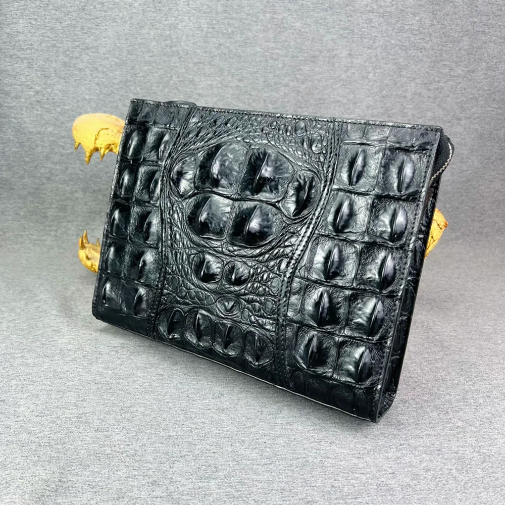 Authentic crocodile leather men's large classic black wrist bag real crocodile leather men's fashion handbag view 2