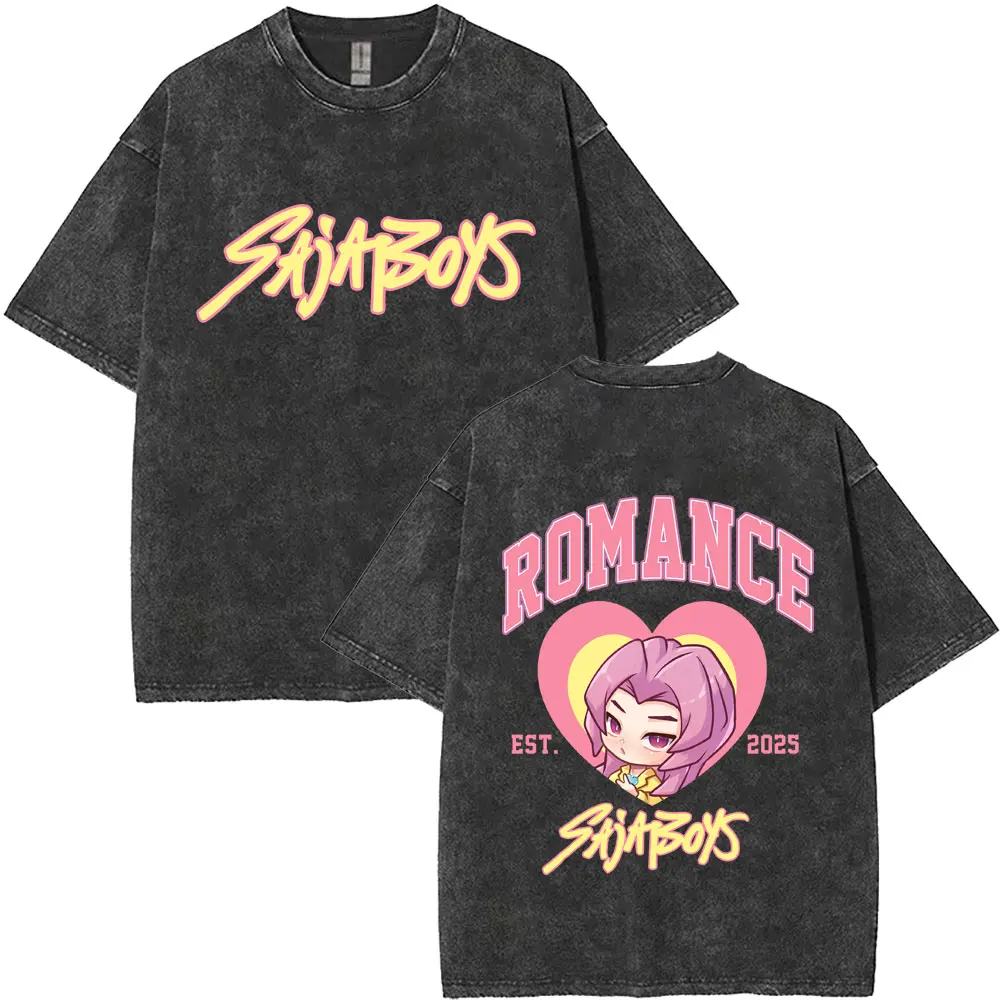 

Washed Vintage Kpop Demon Hunters Tshirt Cute Kawaii Saja Boys Print T-shirt Men Women Fashion Cartoon Trend Oversized T-shirts