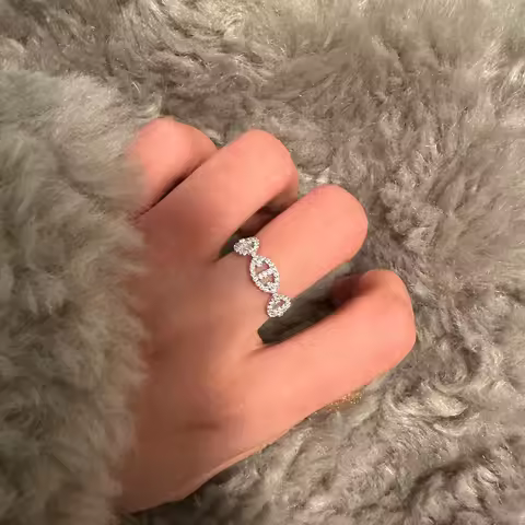 925 sterling silver gold-plated classic chain link women's diamond ring