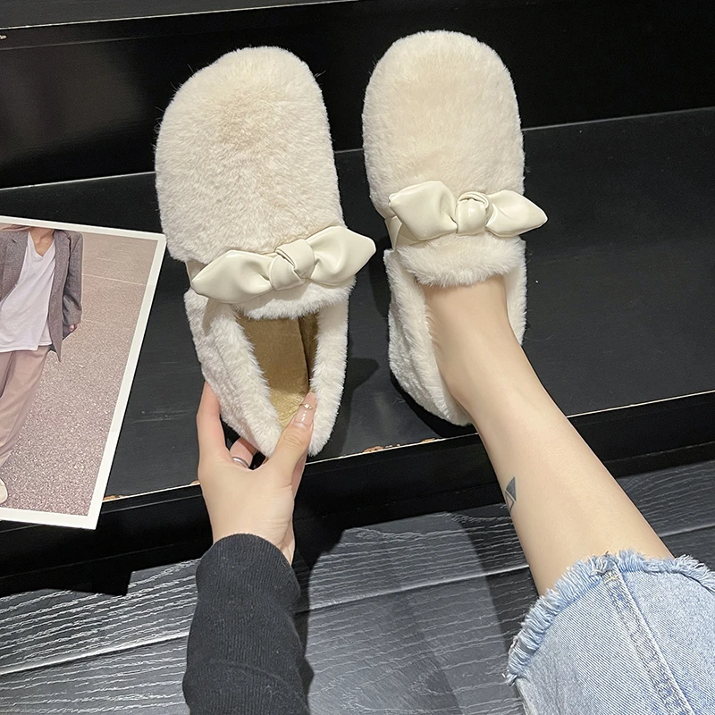 

New Style Fashionable Loafers Fur Winter Shoes Women Round Toe Casual Female Sneakers Flats Autumn All-Match Shallow Mouth Flats