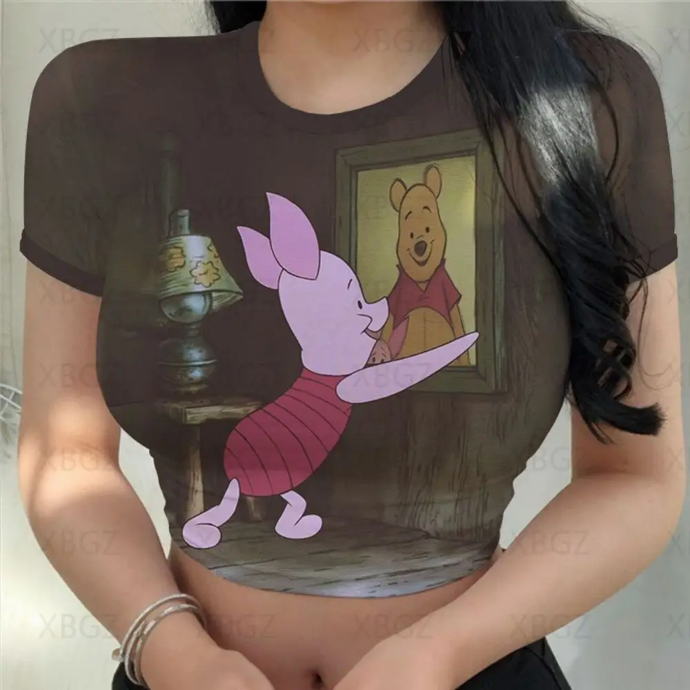 Disney Crop Tops Print Top Fashion Woman Blouses 2022 Winnie Pooh Y2k Clothes Nightclub T Shirt Women Cool Vintage Sexy T-shirts