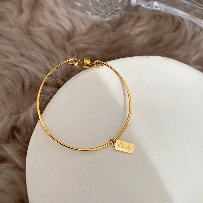 Titanium With 18K Simply Lucky Bangle Women Jewelry Chic Gown Party T Show Sweet Boho OL Simply INS Japan Korean