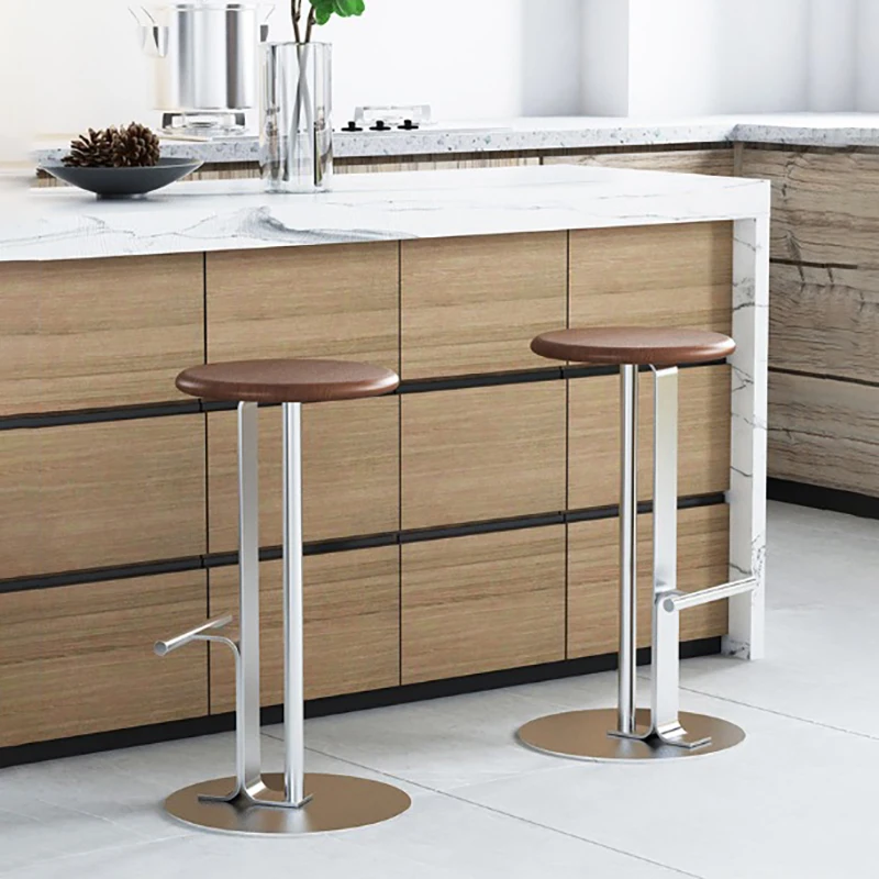 Island Bar Chair Modern Design Round  Wooden Kitchen Bar Chair Minimalist Modern Accent Ergonomic Taburete Alto Home Furniture