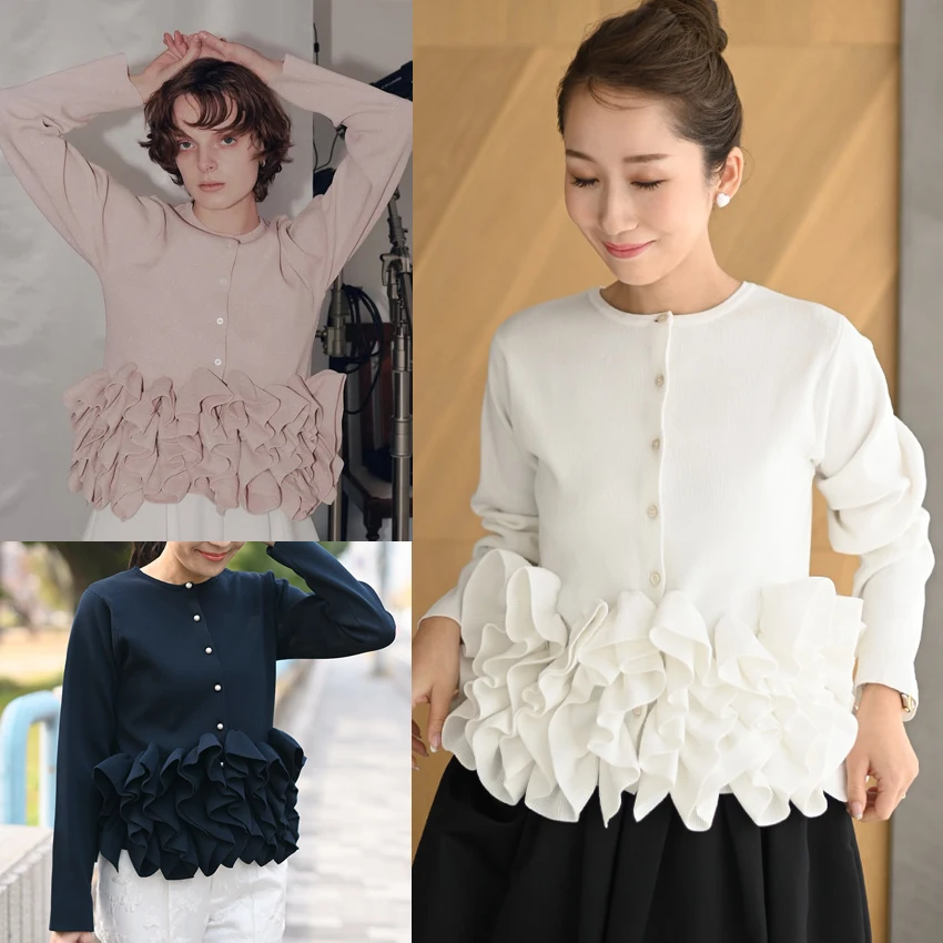 

2025 Autumn Knitted Cardigan Short Coat Women Korean Japanese Style Round Neck Long Sleeve Slim Fit Sweater Outerwear Mujer Tops