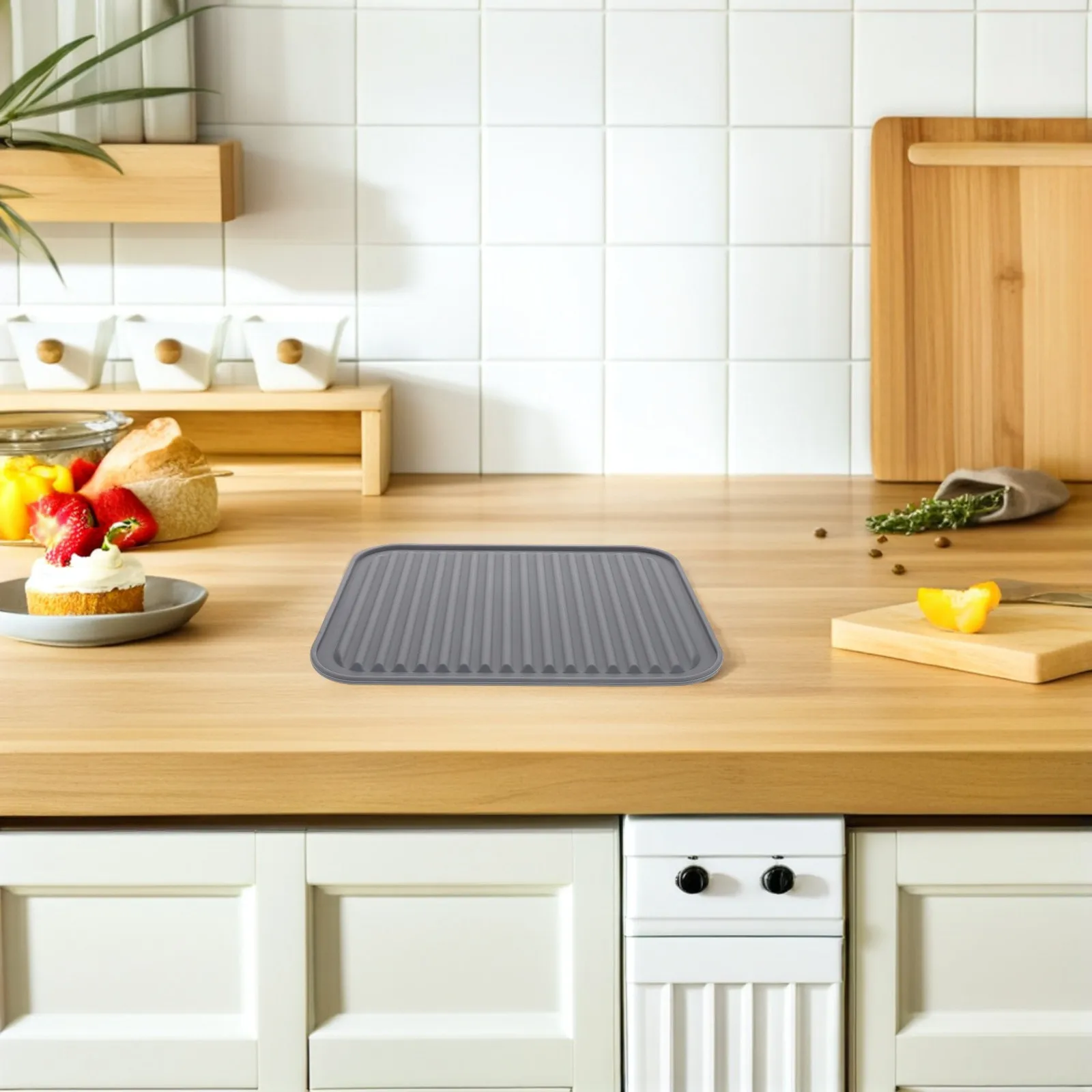 2Pcs Silicone Drying Mats Multi Functional Kitchen Non Slip Heat Resistant Countertop Sink Stove Draining Dish Silicone
