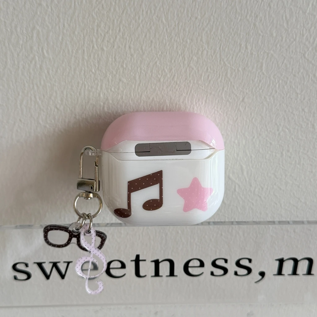 Sweet Cute Star Note Polka Dot With Glasses Pendant Shockproof Protective Earphone Cover Case for AirPods 1 or 2 3 4 Pro 2 Pro 3 view 3