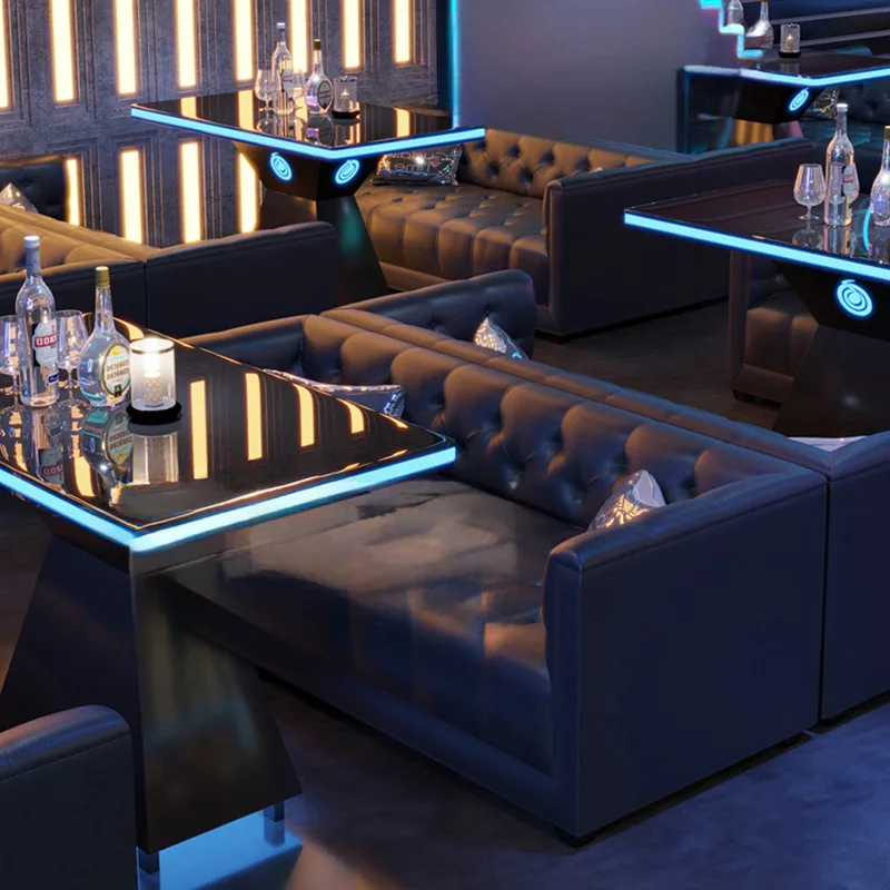 Commercial Bar Sofa Clear Bar Table And Chair Loose Table Combination Bistro Luminous Table High Bar Chair American Solid Wood