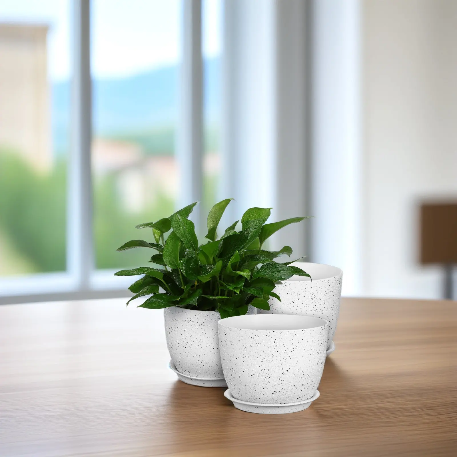 

3Pcs Indoor Plant Pots with Drainage Holes and Saucers Breathable PP Flower Pots for Living Room Bedroom Office Decor