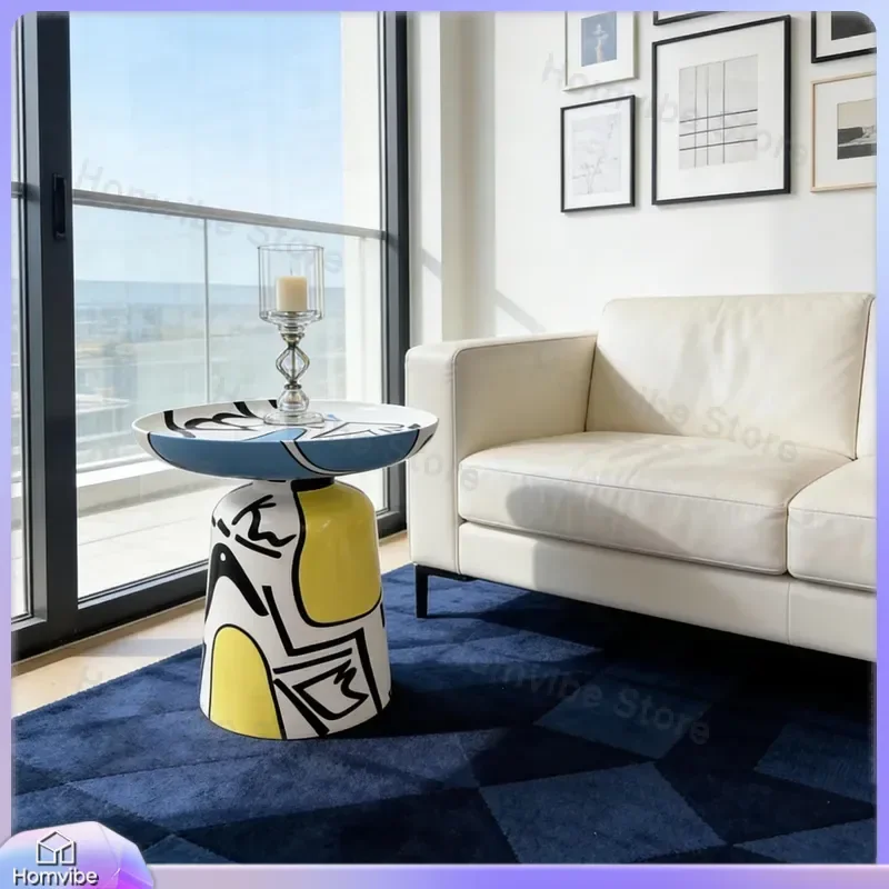 Outdoor Side Table Small Round Coffee Table Nordic Simple Glass Fiber End Table for Sofa Bedside Patio Garden Furniture Decor