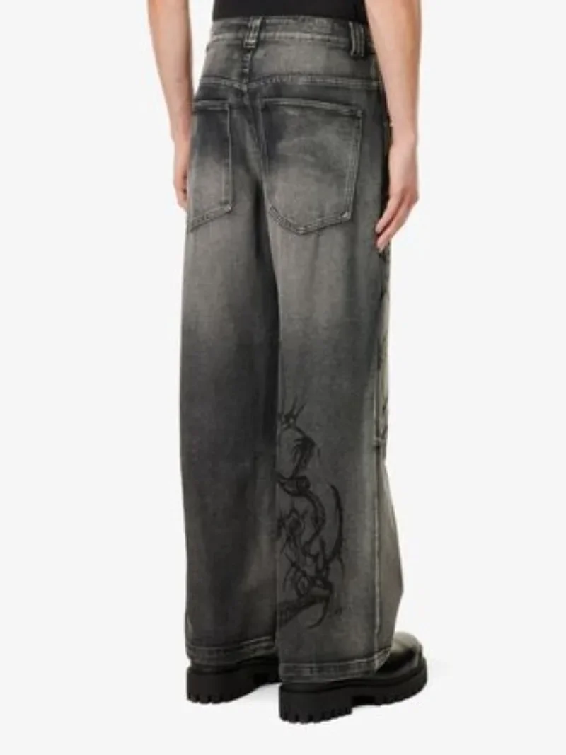 Pantalones vaqueros holgados de cintura alta para hombre, ropa de calle de estilo retro americano, hip-hop, gris lavado, Y2K, Harajuku, gótico, 2024