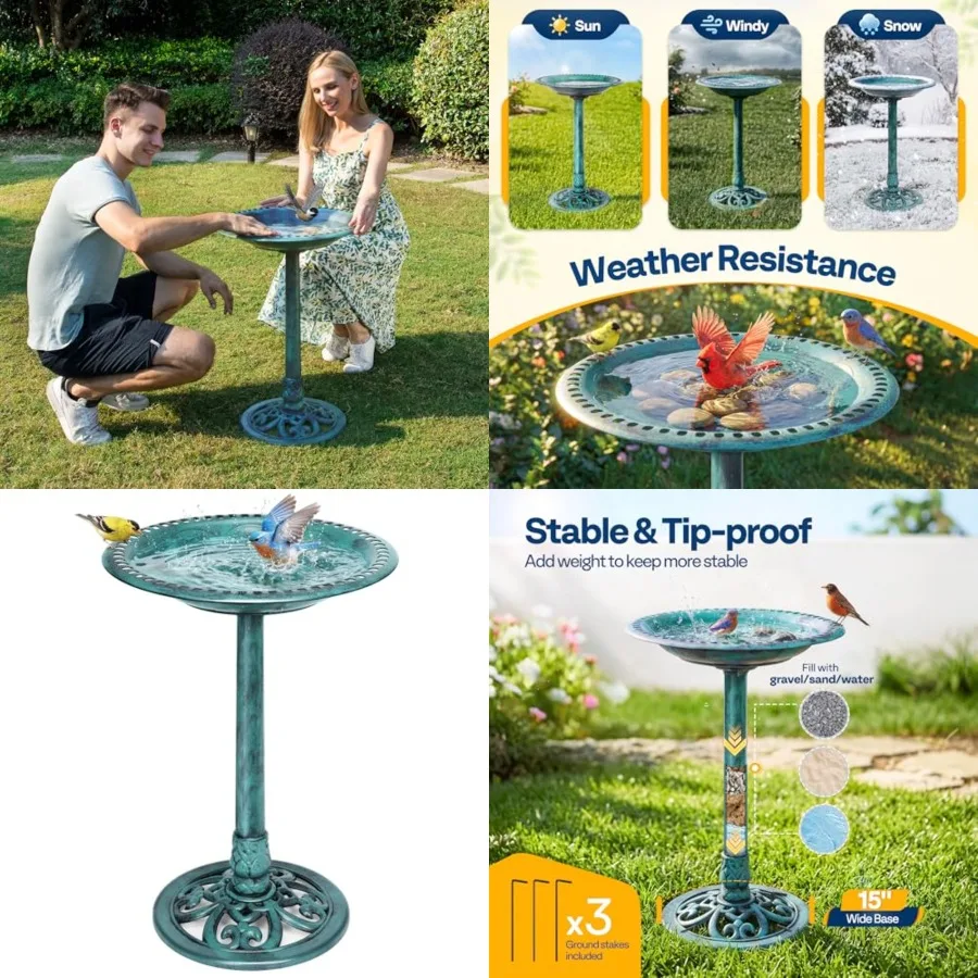 

Bird Bath for Outside, Polyresin Pedestal Bird Baths for Outdoor, Garden, 28 Inch Height Weather-Resistant Birdbaths with 20" B