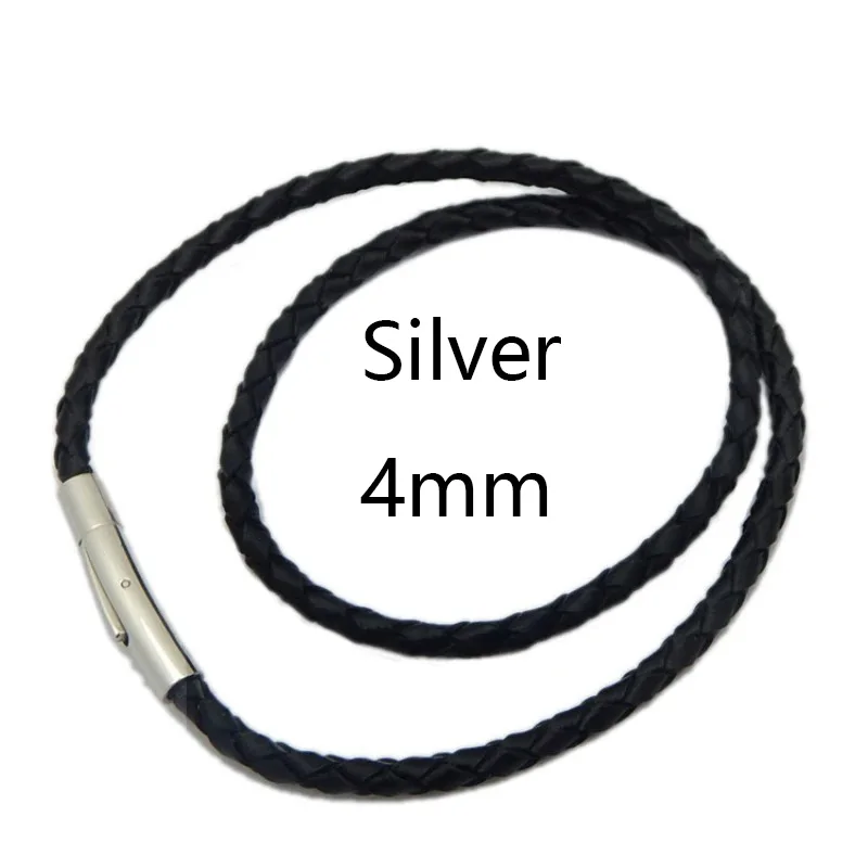 3/4/5/6mm 60cm 80cm Lederkette mit Edelstahl-Verschluss Halskette Choker Schwarz Braun Geflochtene Schnur für Herren Damen Schmuck