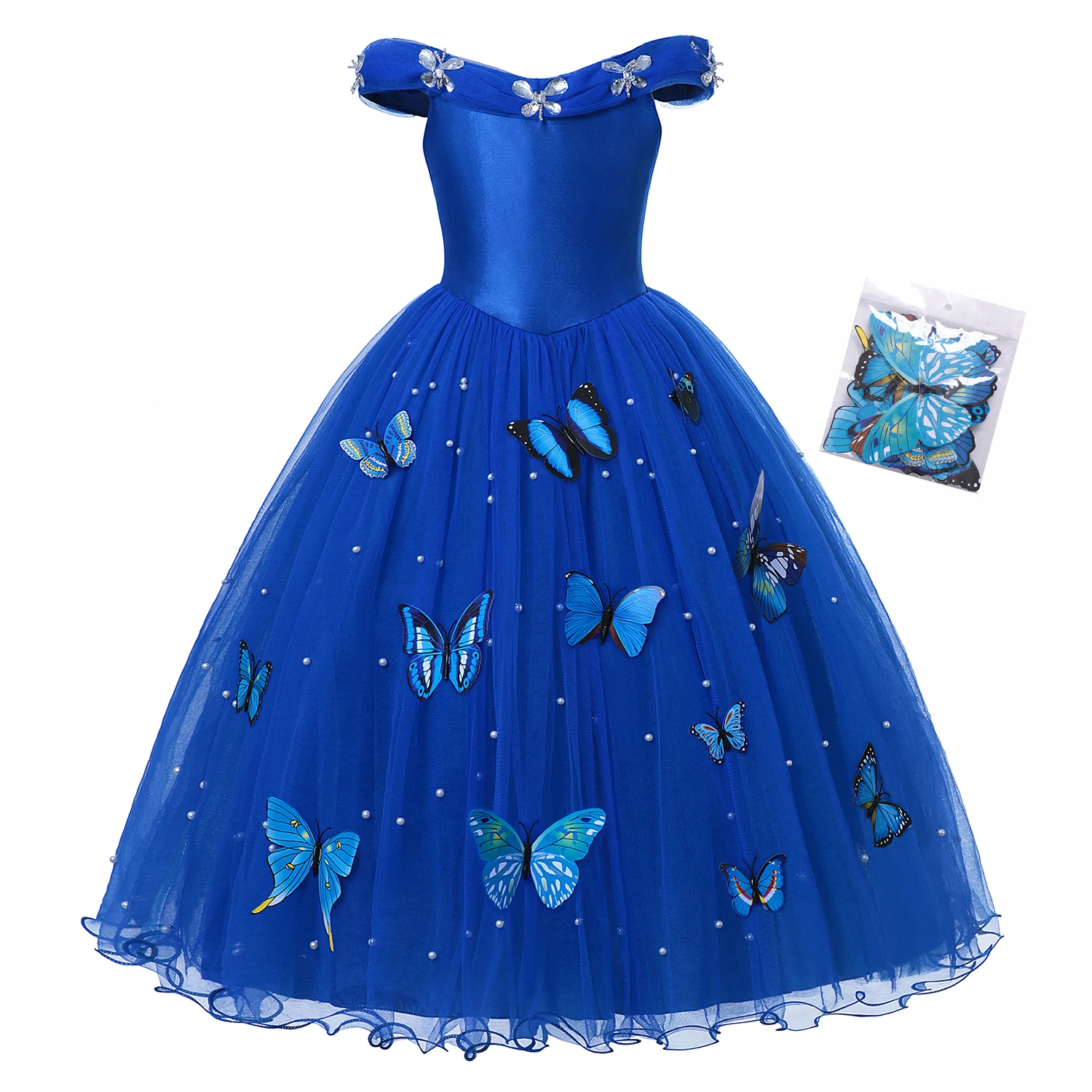 Girls LED Light Up Cinderella Princess Cosplay Dress for Girl Kids Ball Gown Butterfly Carnival Tutu Mesh Clothing for Birthday