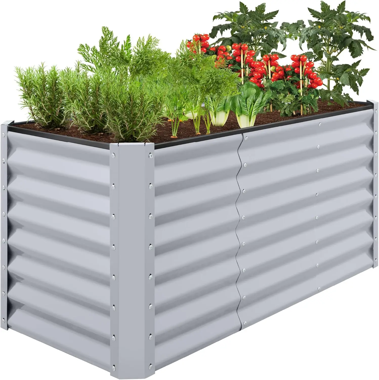 

4x2x2ft Outdoor Metal Raised Garden Bed Deep Root Planter Box for Vegetables Flowers Herbs w 119 Gallon Capacity Moonlight Gray