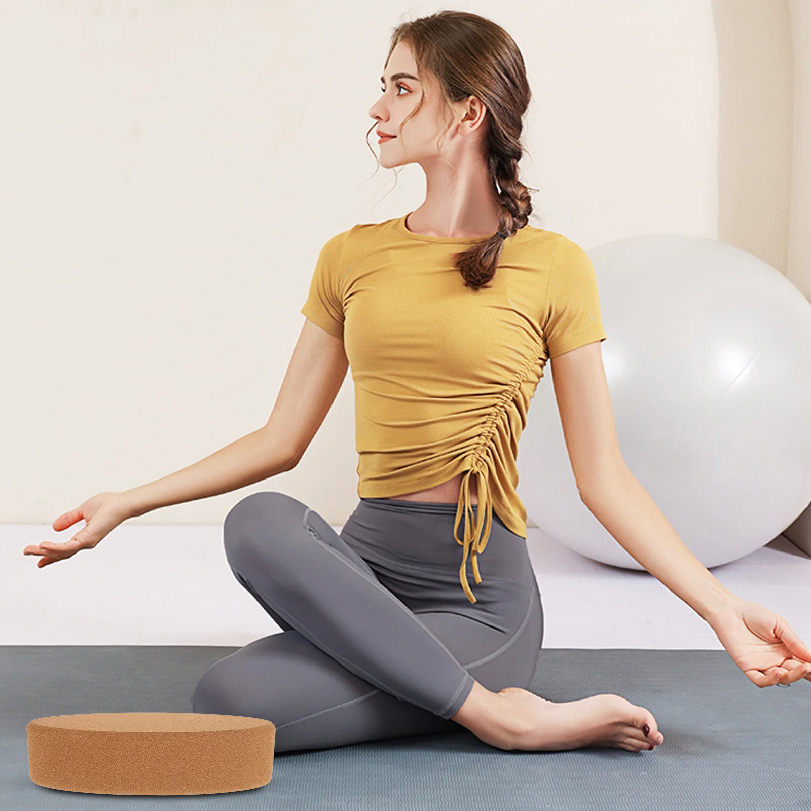 

Cork Oval Yoga Brick Stable Support for Dance Pilates Stretching Heel Calf Raise Workout Block Heel for Squats