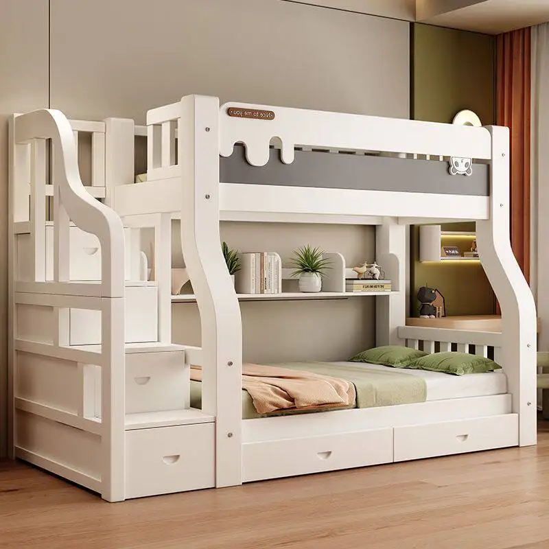 Drawers Storage Bunk Bed Home Shelf High Guardrail Twin Over Double Decker Loft Bed 2 People Queen Frame Cama Bedroom Furniture