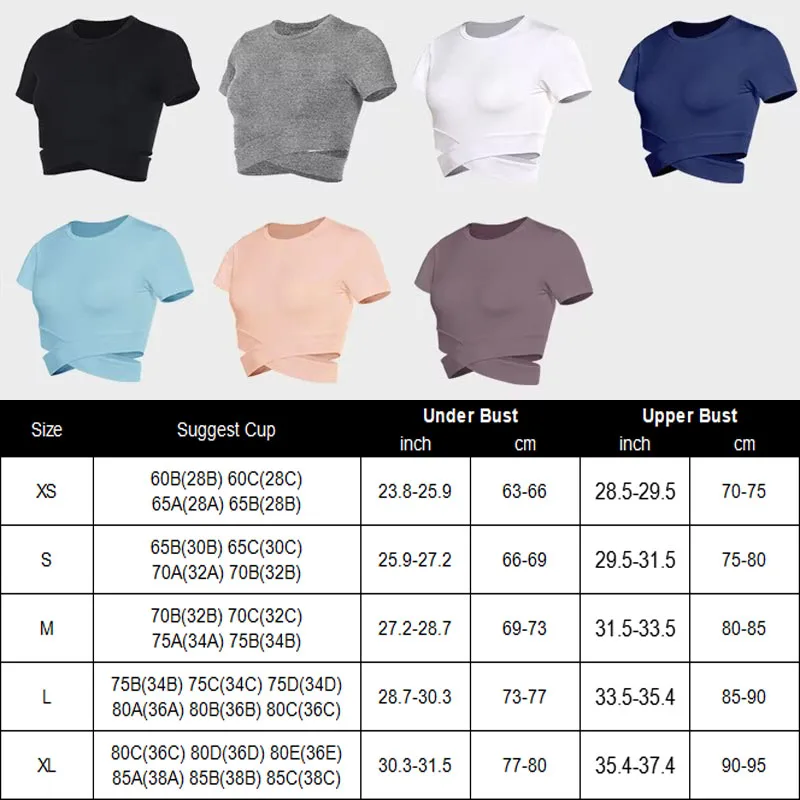 Aiithuug Sexy Waist Yoga Short Sleeve Crisscross Waist Breathable Gym Shirts Sports Tops Workout Fitness Crop Top Yoga Top image 6