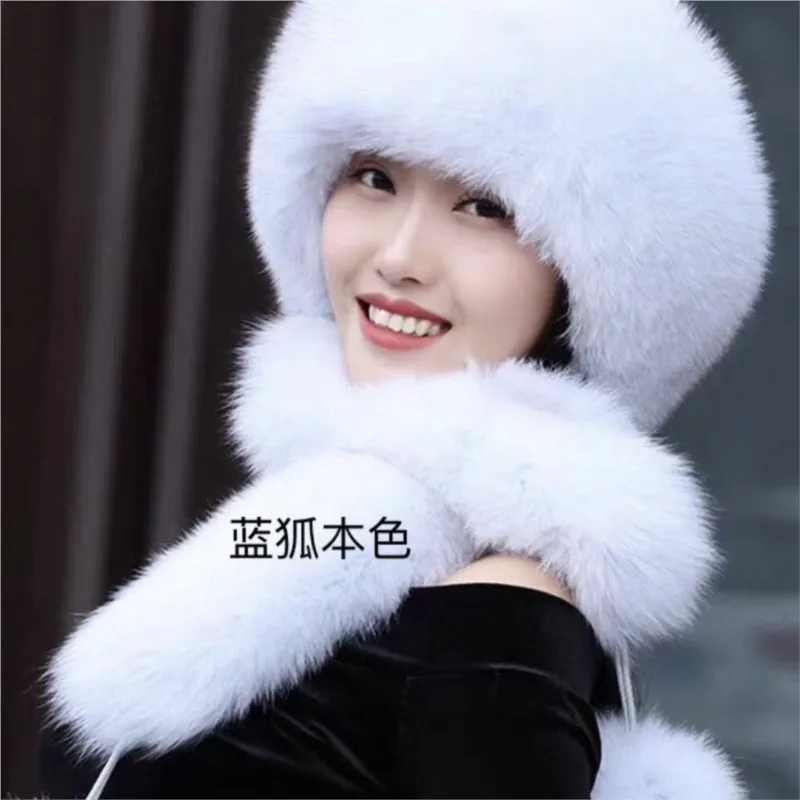 

Leather scarf hat women's cold-resistant and warm fur