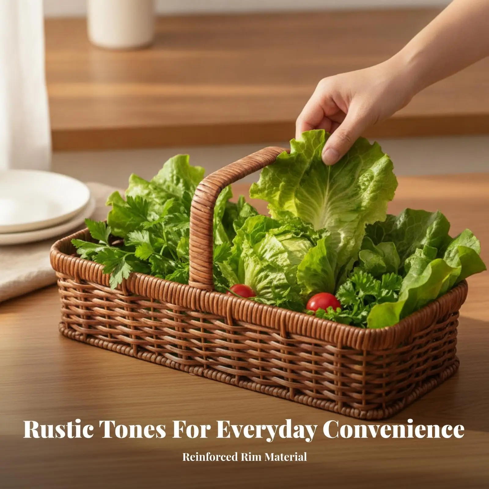 Rectangular Woven Basket with Integrated Handle Lightweight for Hot Pot Meals