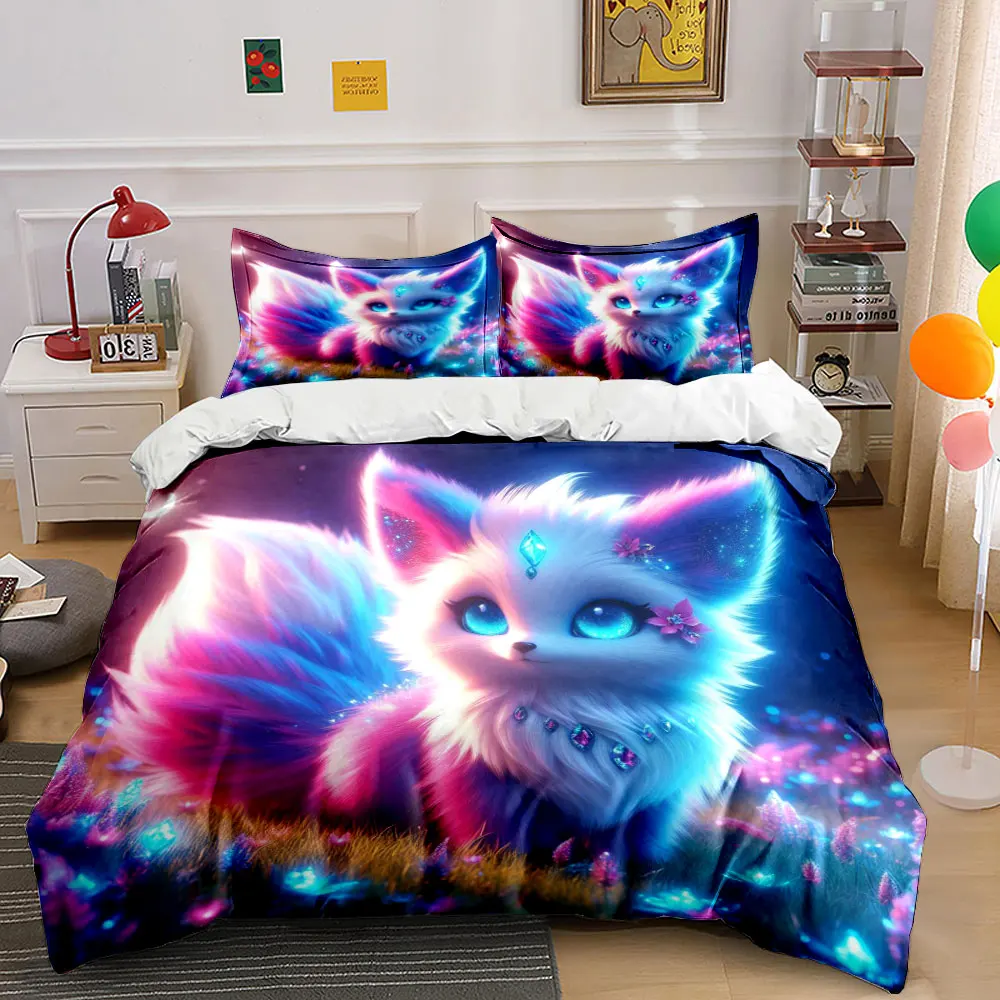 Fantasy fox in magical garden Printed Duvet Cover Set1 Duvet Cover+2 PillowcaseMulti Size Bedroom Bedding Decor Luxury gifts