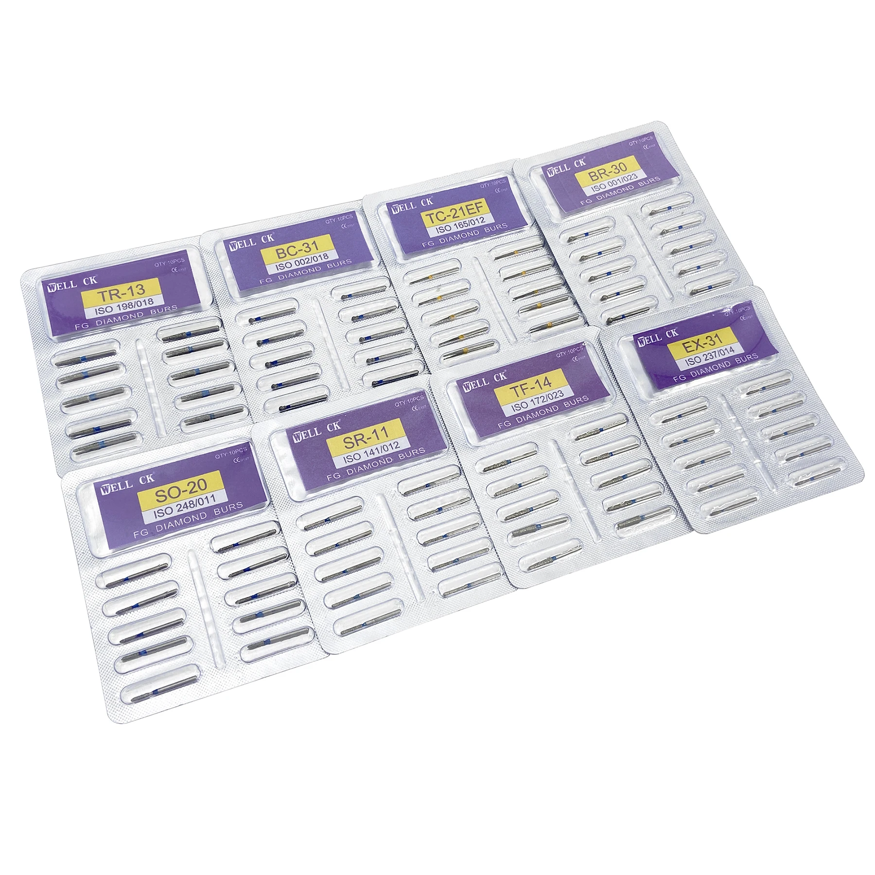 WELLCK 10Pcs/pack Dental Diamond Burs FG 1.6mm for High Speed Handpiece