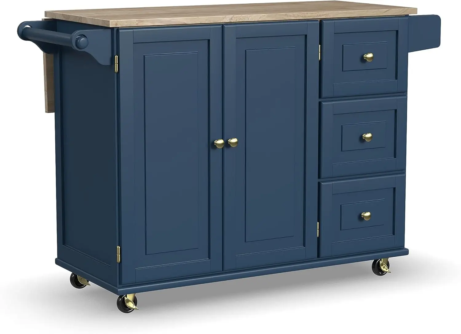 

Blue Kitchen Island Cart with Wood Top and Dropleaf Breakfast Bar, Mobile Storage for Home