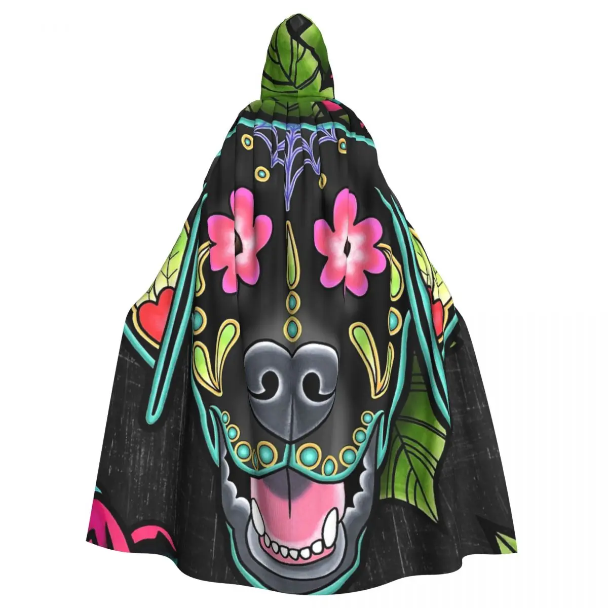 Day Of The Dead Lab Sugar Skull Dog Hooded Cloak Halloween Party Cosplay  Adult Long Witchcraft Robe Hood