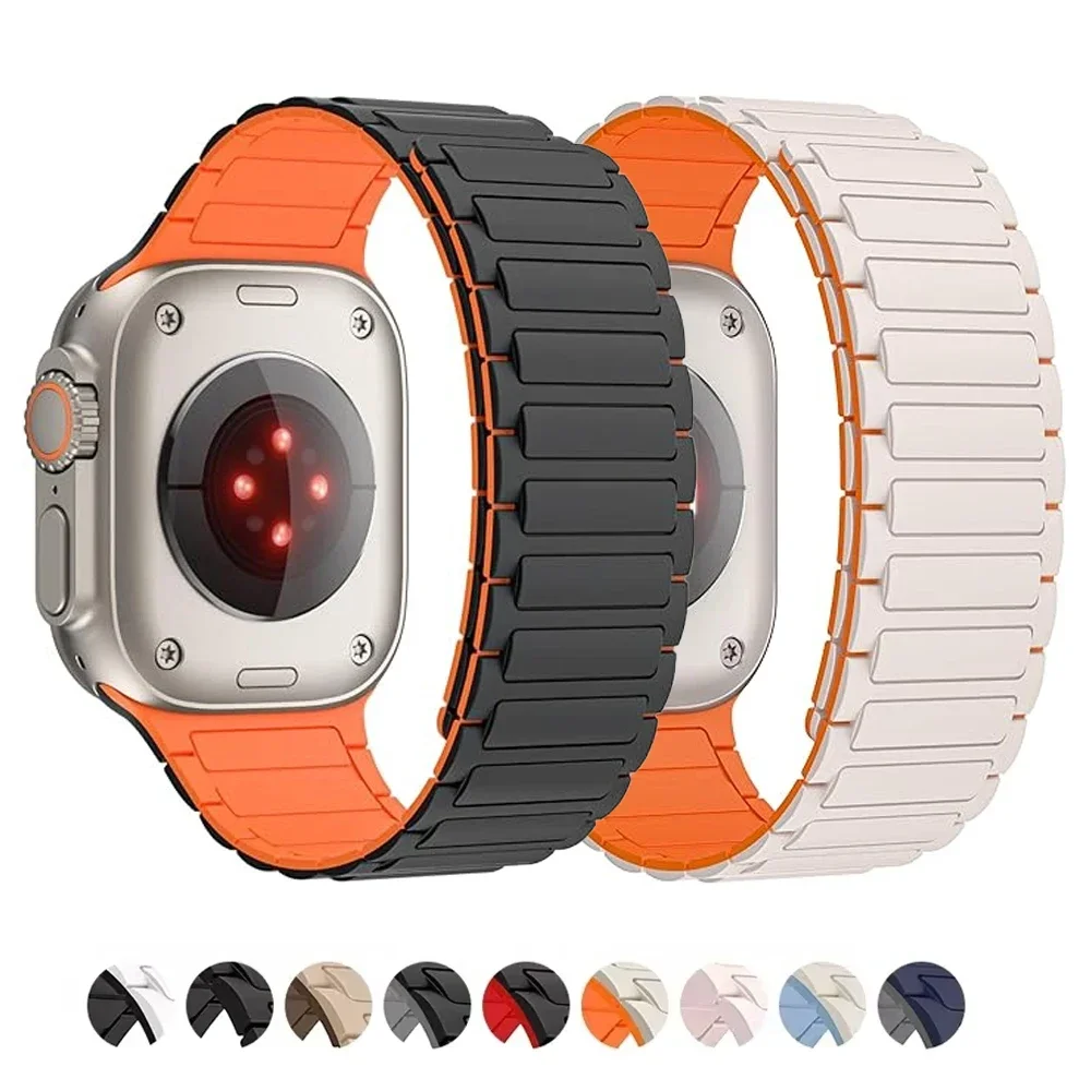 

Silicone Magnetic Loop Strap For Apple Watch Band 45mm 44mm 38 40mm Ultra 2 49mm Sport Watchband Bracelet iWatch SE 9 41mm 42mm
